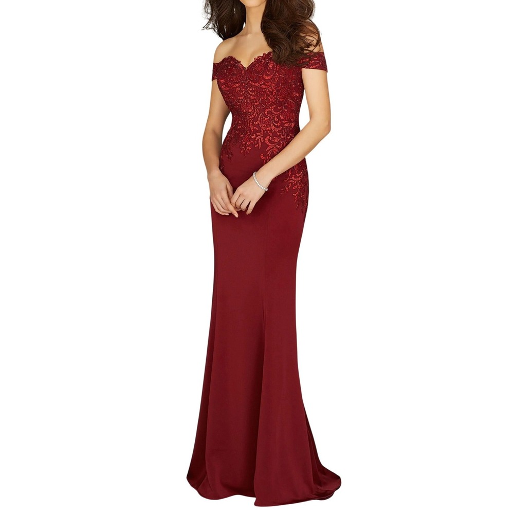 Anny Lee Burgundy Lace Off Shoulder Mermaid Formal Evening Gown Dress Prom Sz S